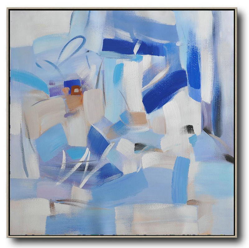 Oversized Canvas Art On Canvas,Oversized Contemporary Art,Modern Canvas Art Blue,White,Sky Blue,Gray Violet